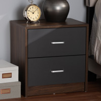 Baxton Studio SENT014-Columbia Brown/Dark Grey-NS Hansel Modern and Contemporary 2-Drawer Dark Brown and Dark Grey Finished Nightstand